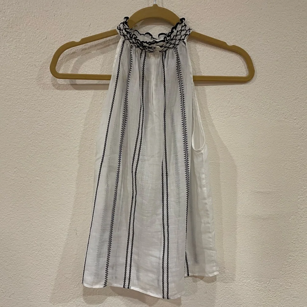 Frame Embroidered Ruffle Trim Striped Halter Top - Picture 5 of 9